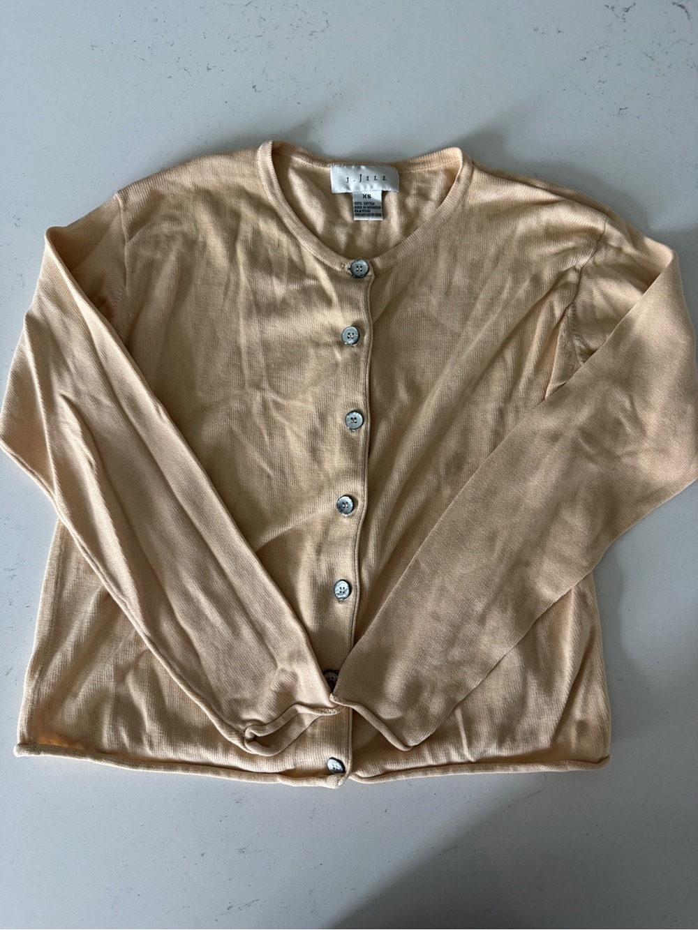 J. Jill Peach Crewneck Button Cardigan